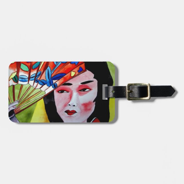 Japanische Geisha mit originaler Aquarellkunst Gepäckanhänger (Vorderseite horizontal)