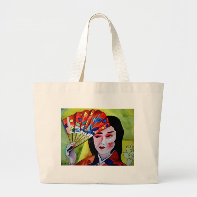 Japanische Geisha mit originaler Aquarellkunst Jumbo Stoffbeutel (Vorne)