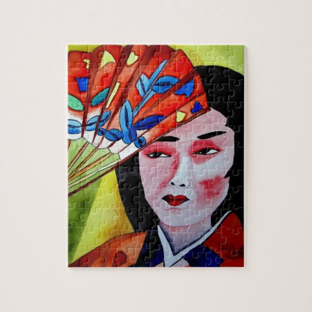 japanische Geisha mit originaler Kunstmalerei (Vertikal)