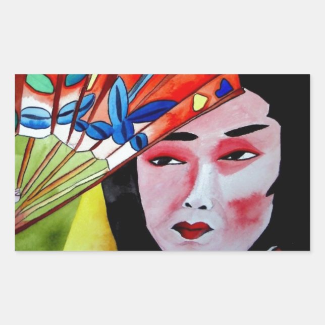 japanische Geisha mit originaler Kunstmalerei Rechteckiger Aufkleber (Vorderseite)