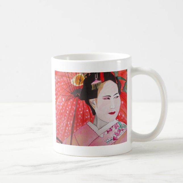 Japanische Geisha mit roter Schirmherrschaft Kaffeetasse (Rechts)