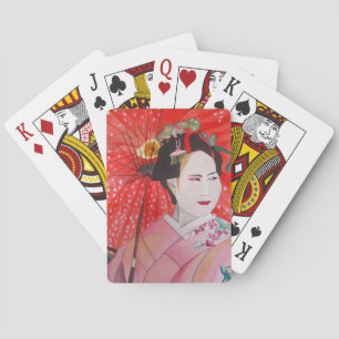 Japanische Geisha mit roter Schirmherrschaft Spielkarten