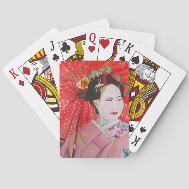 Japanische Geisha mit roter Schirmherrschaft Spielkarten (Rückseite)