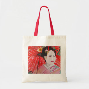 Japanische Geisha mit roter Schirmherrschaft Tragetasche