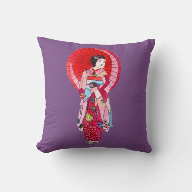 Japanische Geisha-niedliche Kimono-Originalkunst Kissen (Vorderseite)