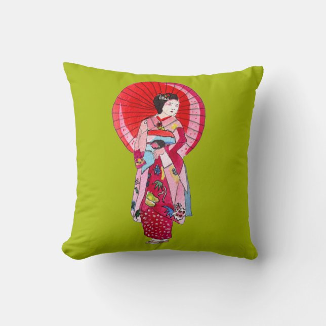 Japanische Geisha-niedliche Kimono-Originalkunst Kissen (Vorderseite)