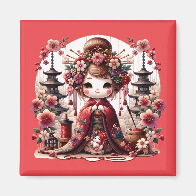 Japanische Geisha-Niedliche Szene Magnet (Vorne)