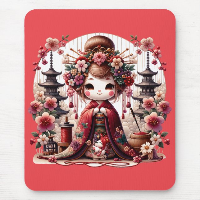 Japanische Geisha-Niedliche Szene Mousepad (Vorne)