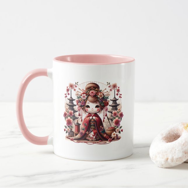 Japanische Geisha-Niedliche Szene Tasse (Mit Donut)