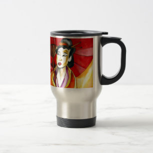 Japanische Geisha-Originalkunst Aquarellmalerei Reisebecher