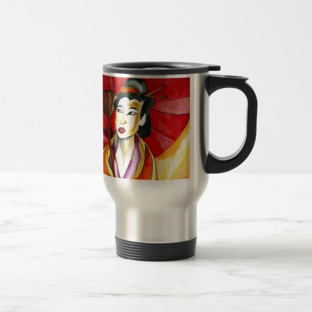 Japanische Geisha-Originalkunst Aquarellmalerei Reisebecher (Rechts)