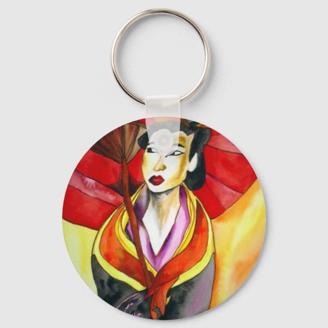 Japanische Geisha-Originalkunst Aquarellmalerei Schlüsselanhänger (Vorderseite)