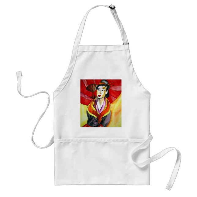 Japanische Geisha-Originalkunst Aquarellmalerei Schürze (Vorne)