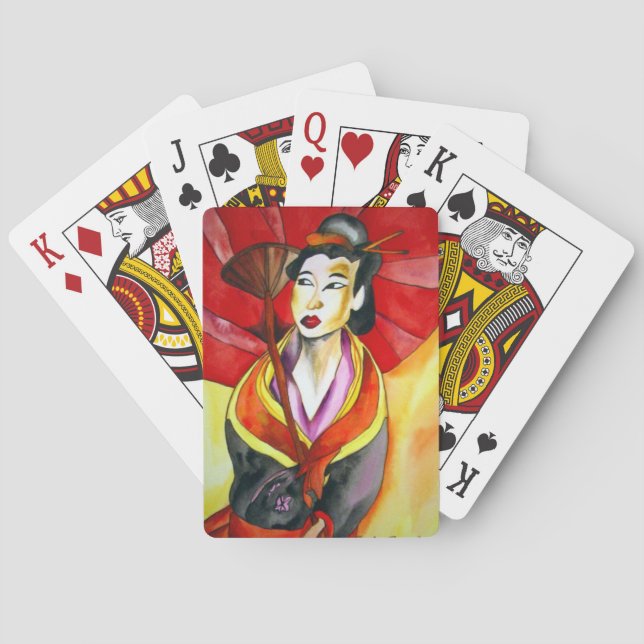 Japanische Geisha-Originalkunst Aquarellmalerei Spielkarten (Rückseite)