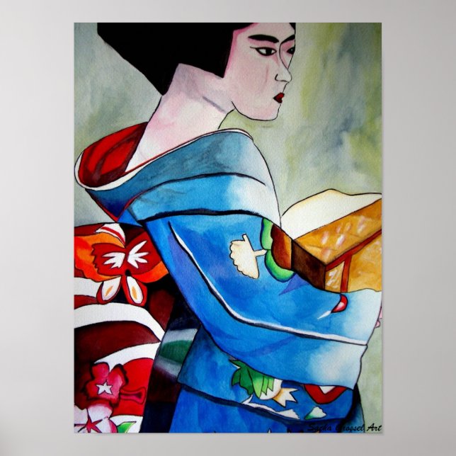 Japanische Geisha-Originalmalerei Poster (Vorne)