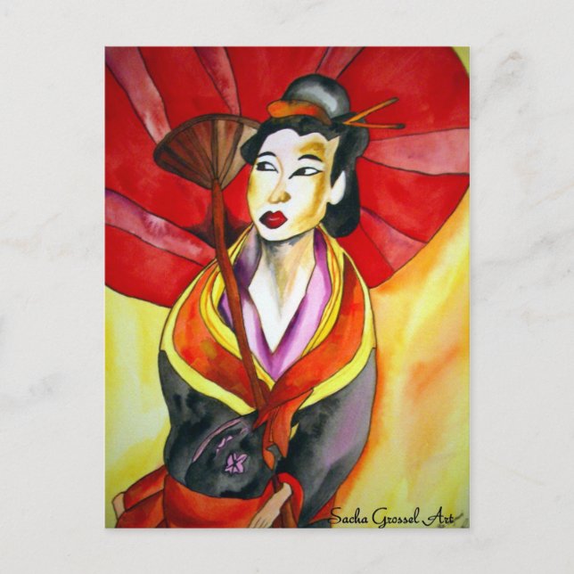 Japanische Geisha-Originalmalerei Postkarte (Vorderseite)