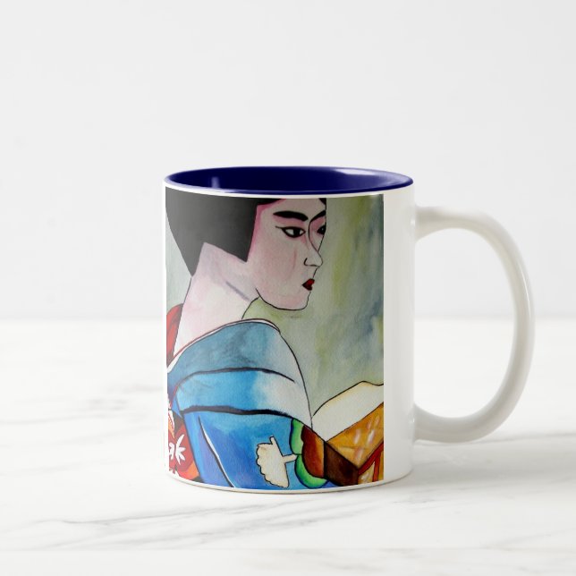 Japanische Geisha-Originalmalerei Zweifarbige Tasse (Rechts)