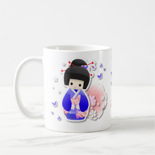 Japanische Geisha-Puppe - blaue Reihen-Tasse Kaffeetasse