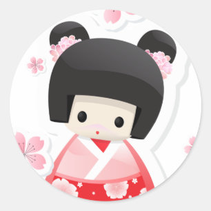Japanische Geisha-Puppe - Brötchen-Reihe Runder Aufkleber