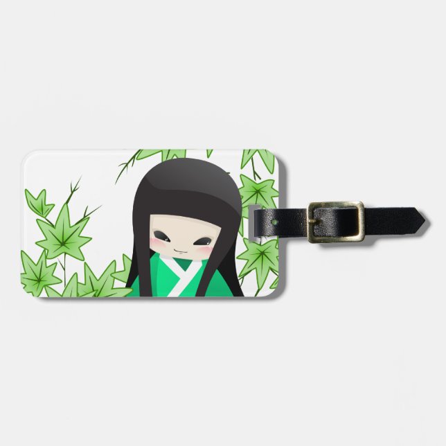 Japanische Geisha-Puppe - grüne Reihe Gepäckanhänger (Vorderseite horizontal)