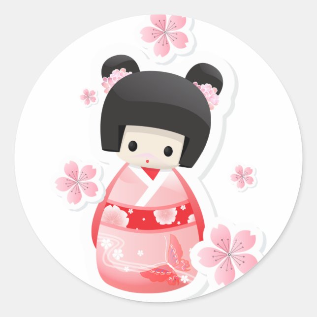Japanische Geisha-Puppe - Schussserie Runder Aufkleber (Vorderseite)