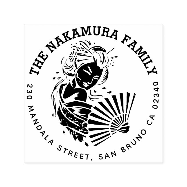 Japanische Geisha Round-Family-Rücksendeadresse Permastempel (Design)