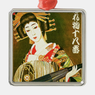 Japanische Geisha & Wasaga Papier Schirmkunst Ornament Aus Metall