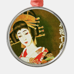 Japanische Geisha & Wasaga Papier Schirmkunst Silbernes Ornament