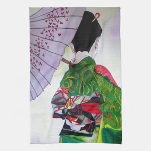 Japanische Geishakunst mit Kimono und Regenschirm Küchentuch