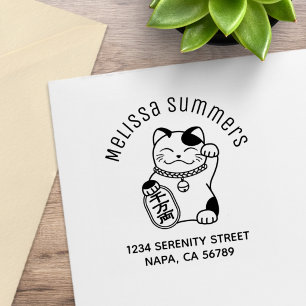 Japanische glückliche Katze, Maneki Neko Adresse Gummistempel
