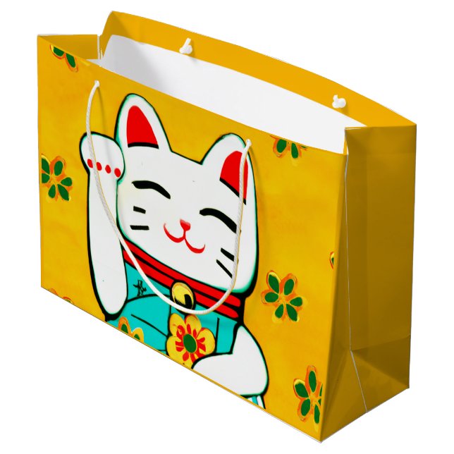 Japanische Glückskatze Große Geschenktüte (Rückseite Schrägansicht)