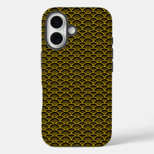 Japanische Gold- und Black-Seigaiha-Muster iPhone 16 Hülle
