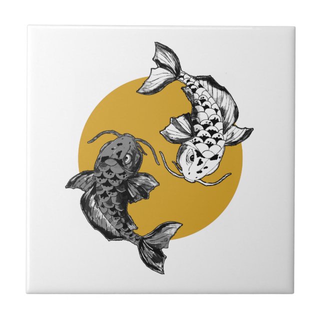 Japanische Golden Sun Koi Carps Fliese (Vorderseite)