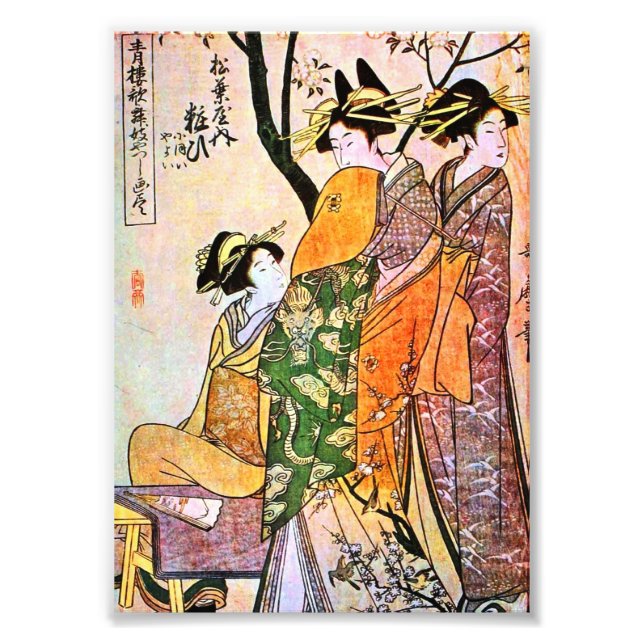 Japanische Gravur Drei Geisha 1911 Fotodruck (Vorne)