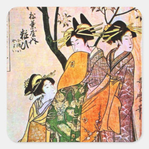 Japanische Gravur Drei Geisha 1911 Quadratischer Aufkleber