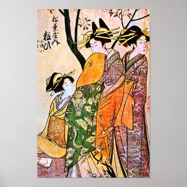 Japanische Gravur von Three Geisha Poster (Vorne)