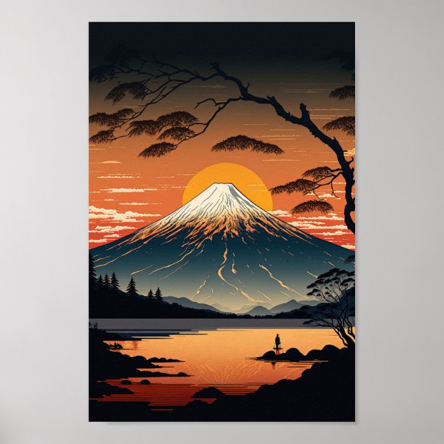 Japanische Halbinsel und Sun Ukiyo e Illustration Poster (Vorne)