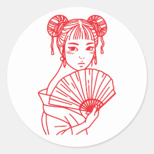 Japanische Handfan-Linie Art Minimalistisch Runder Aufkleber