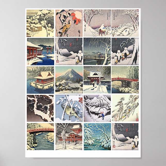 Japanische Holzblöcke Kunstmalereien Schneelandsch Poster (Vorne)