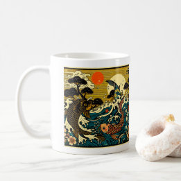 Japanische Holzschnitt-Goldkarpfen-Pfingstrosen-We Kaffeetasse