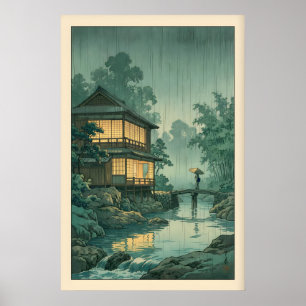 Japanische Holzschnitt-Wandkunst - Regnerisches Fl Poster