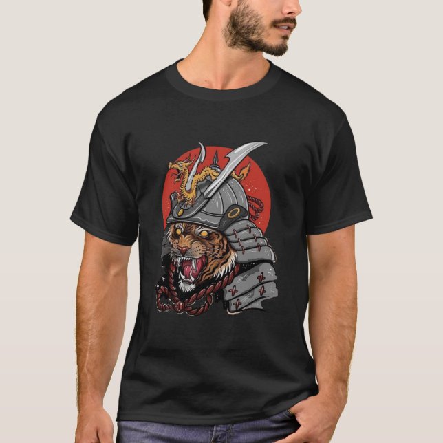 Japanische Illustrationskunst Samurai T-Shirt (Vorderseite)