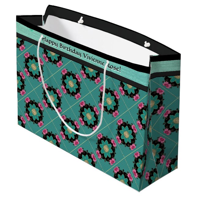 Japanische Jugendstil-Rosette (Personalisiert) Große Geschenktüte (Rückseite Schrägansicht)