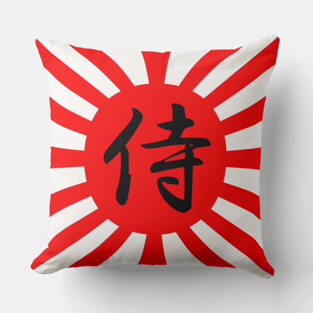 Japanische Kaiserflagge mit Samurai-Kanji-Symbol Kissen (Vorderseite)