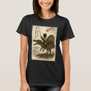 Japanische Kalligrafie Katze Reitet Dinosaurier Mo T-Shirt
