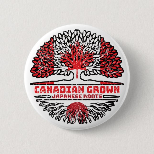 Japanische kanadische Tree-Roots-Flagge Button (Vorderseite)