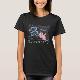 Japanische Kanji-Ästhetik Frau raucht trauriges Mä T-Shirt