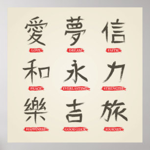 Japanische Kanji-Wörter Poster