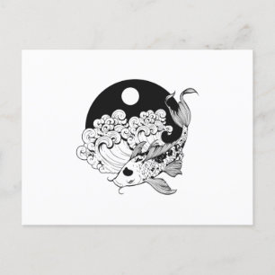 Japanische Karpfen Koi mit Yin & Yang Background Postkarte