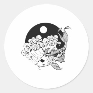 Japanische Karpfen Koi mit Yin & Yang Background Runder Aufkleber